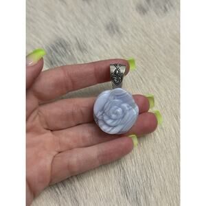 Large Carolyn Pollack Relios Sterling Silver Blue Lace Agate Flower Pendant 22G